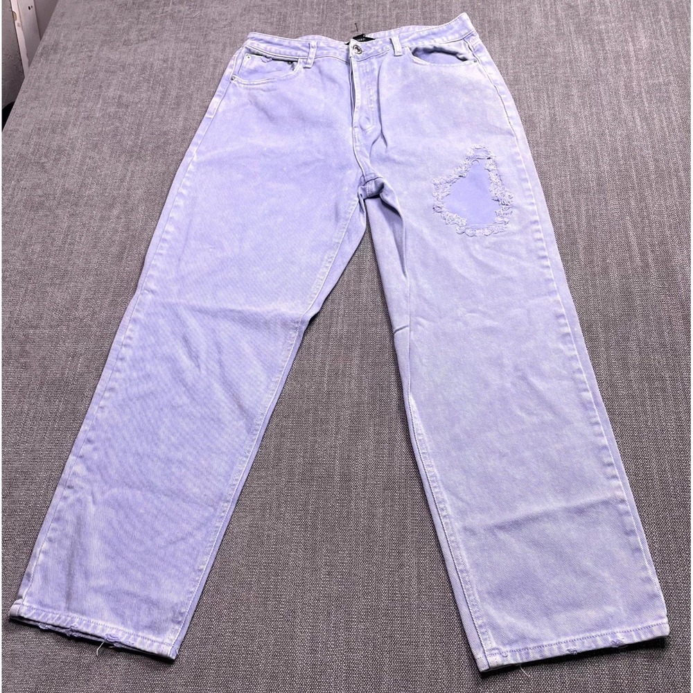 Forever 21 Jeans Mens 30 Light Purple Wide Leg Distressed Button Fly Workwear